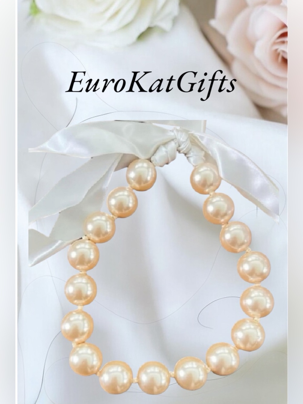 NWT Pearl Ribbon Choker Necklace - Cream Large Jumbo Pearl Statement Necklace NE